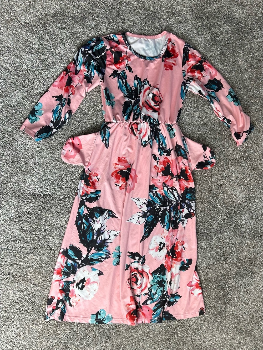 Kids Floral Pink Long Sleeve Dress - 7/8